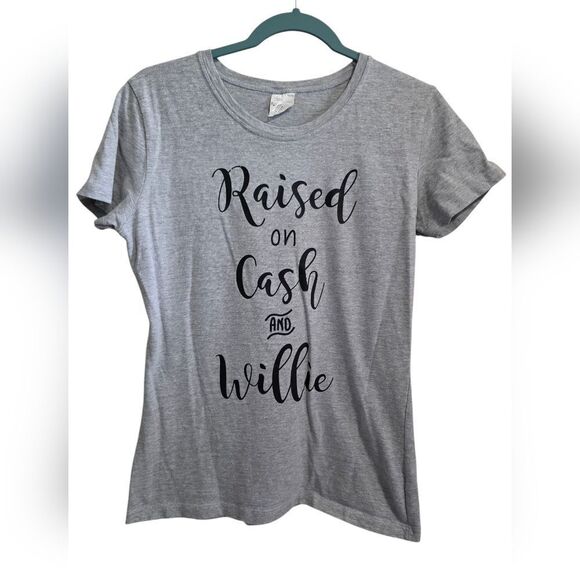 Gray Graphic "Raised On Cash And Willie" T-Shirt - Picture 1 of 3
